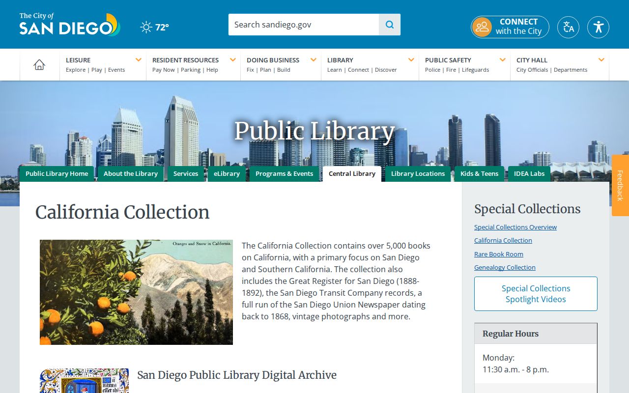 Coronado city directory resource showing the San Diego Public Library California Collection