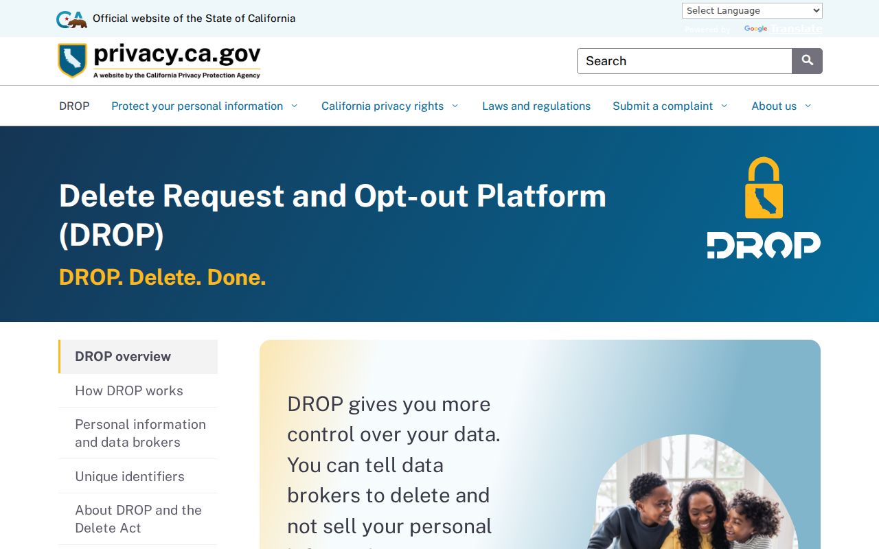 Coronado residents directory resource showing California DROP privacy portal
